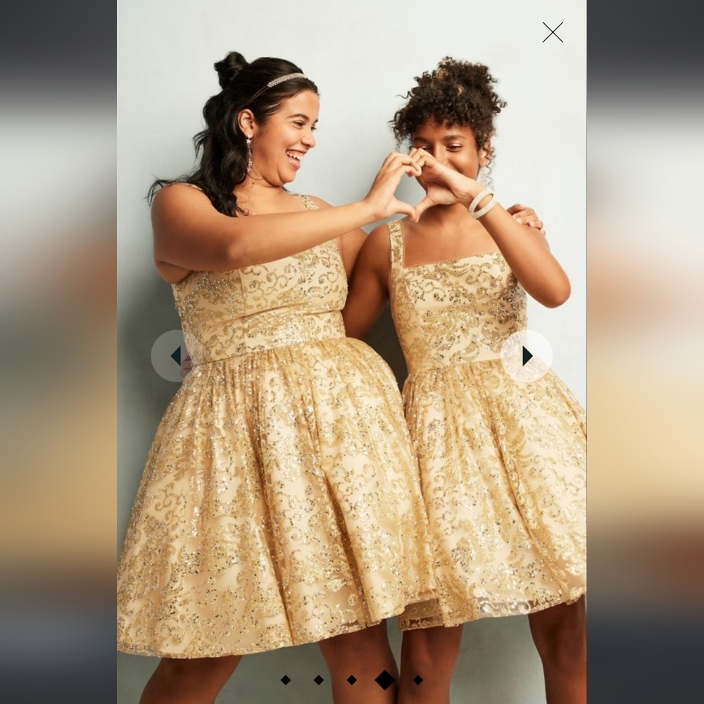 Juniors Dress Size 0 Square Neck Sequin Embellished Gold Sparkle; Formal / Party